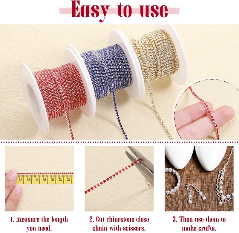 Berlune 6 Roll 33 Yards 2 mm Rhinestone Chain Trim Diamond Crystal Trim Claw Chain DIY Craft Sewing Decor(Bright Color) - Image 3